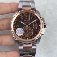 Replik-Uhr Calibre De Cartier W7100036 42MM Rostfreier Stahl & Roségold Braunes Zifferblatt