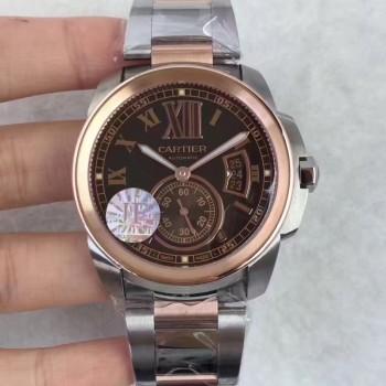 Replik-Uhr Calibre De Cartier W7100036 42MM Rostfreier Stahl & Roségold Braunes Zifferblatt