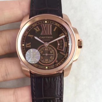 Replik-Uhr Calibre De Cartier W7100039 42MM Roségold Braunes Zifferblatt