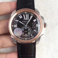 Replik-Uhr Calibre De Cartier W7100039 42MM Rostfreier Stahl & Roségold Schwarzes Zifferblatt