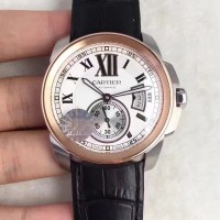 Replik-Uhr Calibre De Cartier W7100039 42MM Rostfreier Stahl & Roségold WeiBes Zifferblatt