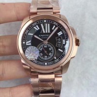 Replik-Uhr Calibre De Cartier W7100040 42MM Roségold Schwarzes Zifferblatt