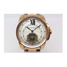 Replik-Uhr Calibre de Cartier Tourbillon Roségold WeiBes Zifferblatt Tourbillon 