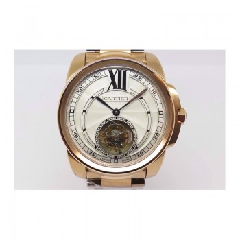 Replik-Uhr Calibre de Cartier Tourbillon Roségold WeiBes Zifferblatt Tourbillon 