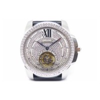 Replik-Uhr Calibre de Cartier Tourbillon Rostfreier Stahl & Diamanten WeiBes Zifferblatt Tourbillon 