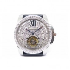 Replik-Uhr Calibre de Cartier Tourbillon Rostfreier Stahl & Diamanten WeiBes Zifferblatt Tourbillon 