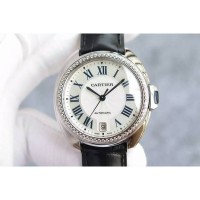 Replik-Uhr Cartier Cle 40MM Rostfreier Stahl & Diamanten WeiBes Zifferblatt