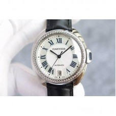 Replik-Uhr Cartier Cle 40MM Rostfreier Stahl & Diamanten WeiBes Zifferblatt