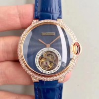 Replik-Uhr Cartier Damen Ballon Bleu Flying Tourbillon Roségold & Diamanten Blaues Zifferblatt