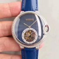 Replik-Uhr Cartier Damen Ballon Bleu Flying Tourbillon Rostfreier Stahl & Diamanten Blaues Zifferblatt