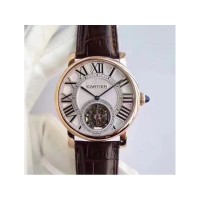 Replik-Uhr Cartier Rotonde Flying Tourbillon W1556215 Roségold Silbernes Zifferblatt