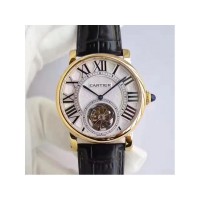 Replik-Uhr Cartier Rotonde Flying Tourbillon W1556215 Gelbgold Silbernes Zifferblatt