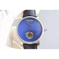 Replik-Uhr Cartier Rotonde Tourbillon Rostfreier Stahl & Diamanten Blaues Zifferblatt Tourbillon 