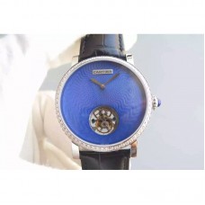 Replik-Uhr Cartier Rotonde Tourbillon Rostfreier Stahl & Diamanten Blaues Zifferblatt Tourbillon 