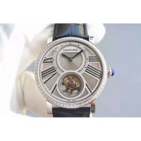 Replik-Uhr Cartier Rotonde Tourbillon Rostfreier Stahl & Diamanten WeiBes Zifferblatt Tourbillon 