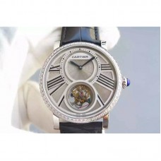 Replik-Uhr Cartier Rotonde Tourbillon Rostfreier Stahl & Diamanten WeiBes Zifferblatt Tourbillon 