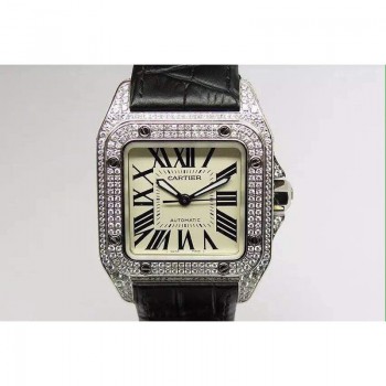 Replik-Uhr Cartier Santos 100 39MM Rostfreier Stahl & Diamanten