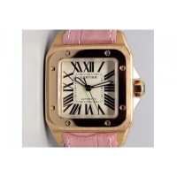 Replik-Uhr Cartier Santos 100 Midsize Roségold WeiBes Zifferblatt