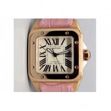 Replik-Uhr Cartier Santos 100 Midsize Roségold WeiBes Zifferblatt