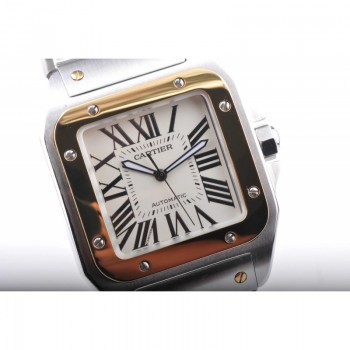 Replik-Uhr Cartier Santos 100 Midsize Rostfreier Stahl & Roségold WeiBes Zifferblatt