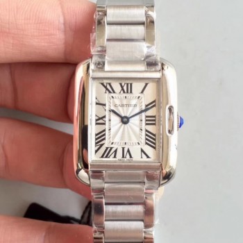 Replik-Uhr Cartier Tank Anglaise Damen W5310022 GS Rostfreier Stahl Silbernes Zifferblatt Quarz 