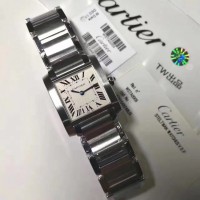 Replik-Uhr Cartier Tank Francaise Damen WSTA0005 25MM x 30.40MM Rostfreier Stahl WeiBes Zifferblatt Quarz 