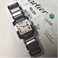 Replik-Uhr Cartier Tank Francaise Damen WSTA0005 25MM x 30.40MM Rostfreier Stahl WeiBes Zifferblatt Quarz 