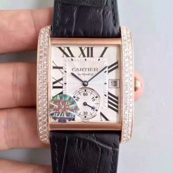 Replik-Uhr Cartier Tank WGTA0014 Roségold & Diamanten White & Schwarzes Zifferblatt