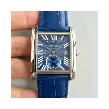 Replik-Uhr Cartier Tank WSTA0010 Rostfreier Stahl Blaues Zifferblatt