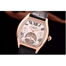 Replik-Uhr Cartier Tortue Tourbillon Roségold WeiBes Zifferblatt Tourbillon 