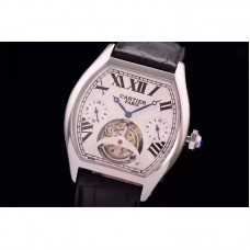 Replik-Uhr Cartier Tortue Tourbillon Rostfreier Stahl WeiBes Zifferblatt Tourbillon 