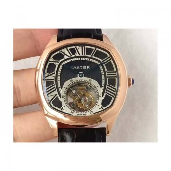 Replik-Uhr Drive De Calibre de Cartier Tourbillon W4100013 Roségold Schwarzes Zifferblatt Tourbillon