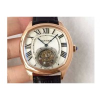 Replik-Uhr Drive De Calibre de Cartier Tourbillon W4100013 Roségold WeiBes Zifferblatt Tourbillon