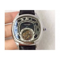 Replik-Uhr Drive De Calibre de Cartier Tourbillon W4100013 Rostfreier Stahl Schwarzes Zifferblatt Tourbillon