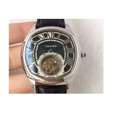 Replik-Uhr Drive De Calibre de Cartier Tourbillon W4100013 Rostfreier Stahl Schwarzes Zifferblatt Tourbillon