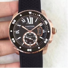 Replik-Uhr Calibre De Cartier Diver W7100052 42MM Roségold Schwarzes Zifferblatt