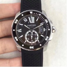 Replik-Uhr Calibre De Cartier Diver W7100056 42MM Rostfreier Stahl Schwarzes Zifferblatt