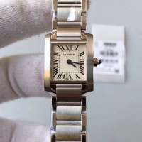 Replik-Uhr Cartier Tank Francaise Damen W51008Q25 20MM x 35MM Rostfreier Stahl WeiBes Zifferblatt Quarz 