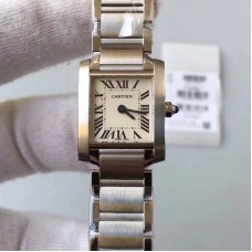 Replik-Uhr Cartier Tank Francaise Damen W51008Q25 20MM x 35MM Rostfreier Stahl WeiBes Zifferblatt Quarz 