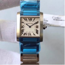 Replik-Uhr Cartier Tank Francaise Damen WSTA0005 25MM x 30MM Rostfreier Stahl WeiBes Zifferblatt Quarz 