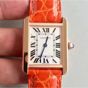 Replik-Uhr Cartier Tank Solo Damen W5200003 27MM x 34MM Roségold WeiBes Zifferblatt Quarz 