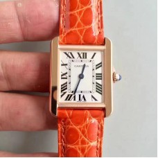 Replik-Uhr Cartier Tank Solo Damen W5200005 24MM x 31MM Roségold WeiBes Zifferblatt Quarz 