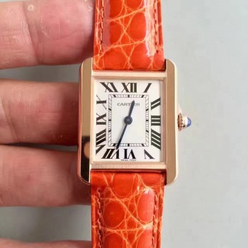 Replik-Uhr Cartier Tank Solo Damen W5200005 24MM x 31MM Roségold WeiBes Zifferblatt Quarz 