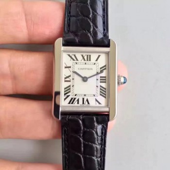 Replik-Uhr Cartier Tank Solo Damen W5200005 24MM x 31MM Rostfreier Stahl WeiBes Zifferblatt Quarz 