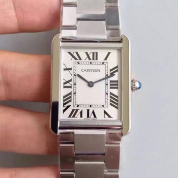 Replik-Uhr Cartier Tank Solo Damen W5200014 27MM x 34MM Rostfreier Stahl WeiBes Zifferblatt Quarz 