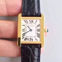 Replik-Uhr Cartier Tank Solo Damen W5200024 24MM x 31MM Gelbgold WeiBes Zifferblatt Quarz 