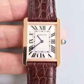 Replik-Uhr Cartier Tank Solo Damen W5200025 27MM x 34MM Roségold WeiBes Zifferblatt Quarz 