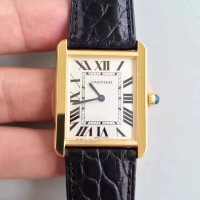 Replik-Uhr Cartier Tank Solo Damen W5200025 27MM x 34MM Gelbgold WeiBes Zifferblatt Quarz 