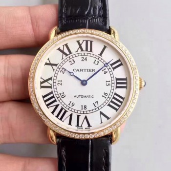 Replik-Uhr Ronde Luis Cartier WR000451 36MM Gelbgold & Diamanten WeiBes Zifferblatt