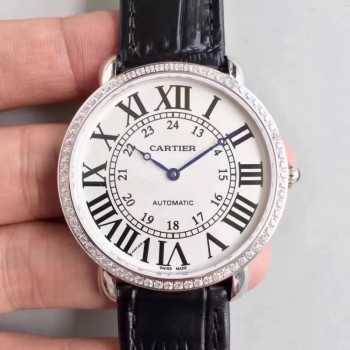 Replik-Uhr Ronde Luis Cartier WR000551 36MM Rostfreier Stahl & Diamanten WeiBes Zifferblatt